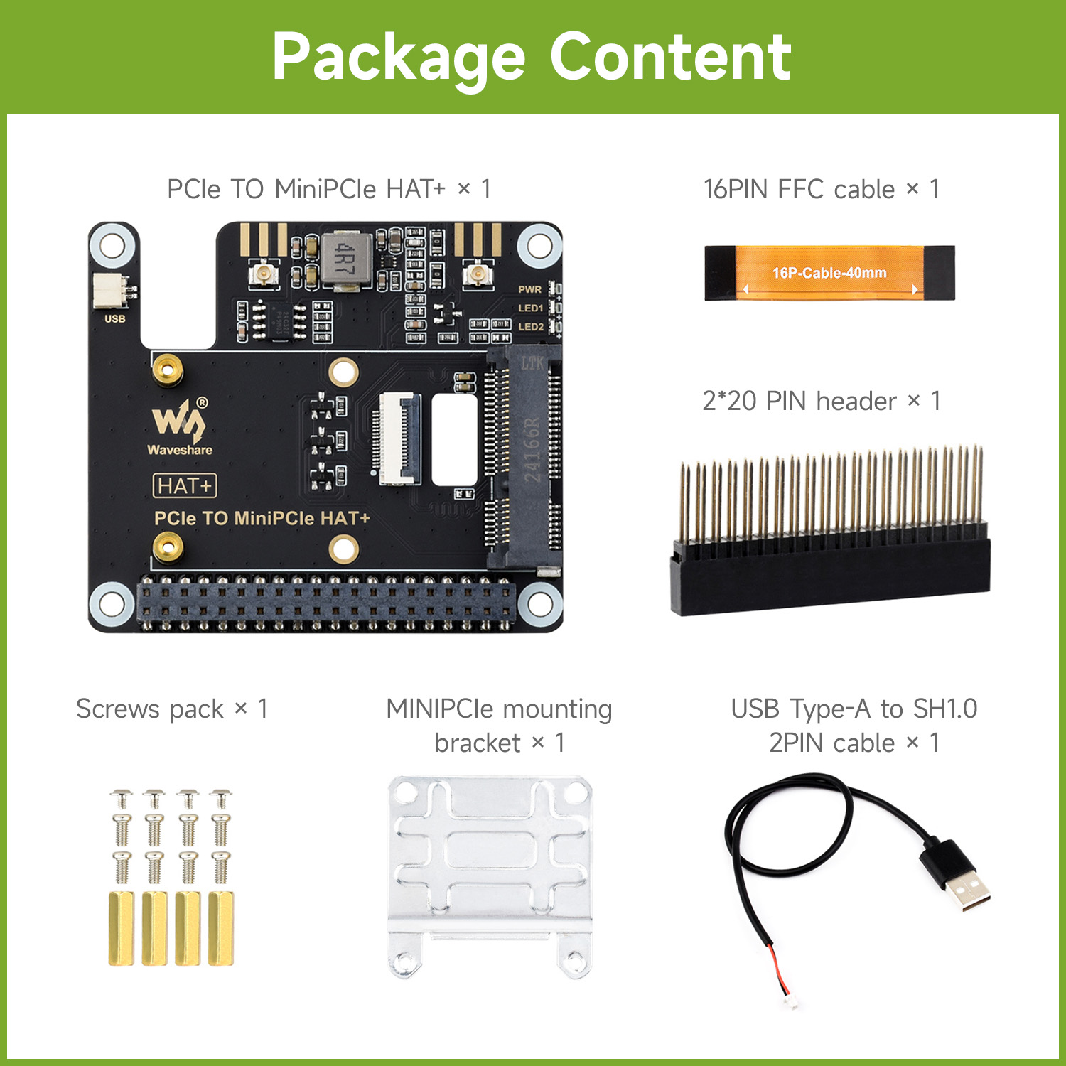 Raspberry Pi 5 - Адаптер Waveshare PCIe TO MiniPCIe для